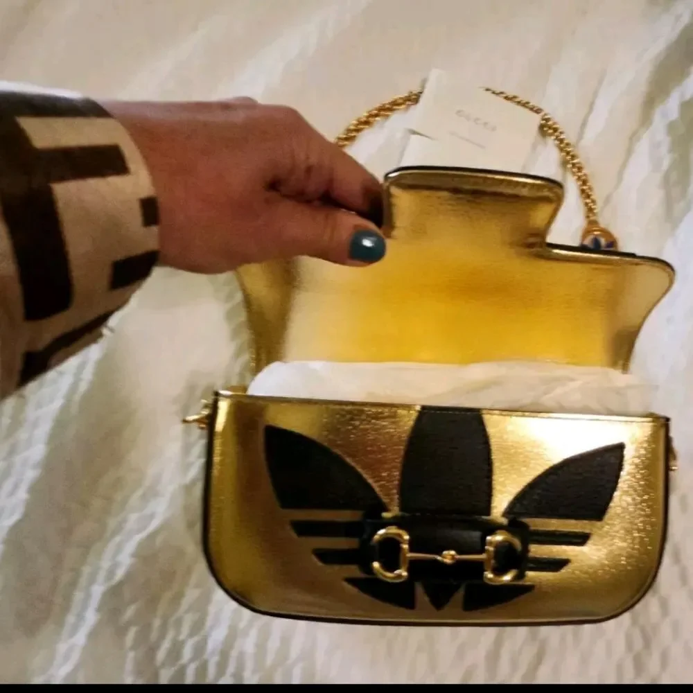 BNIB Ltd.Ed. GUCCI x ADIDAS Gold Metallic Leather Handbag #722009520981 $4250